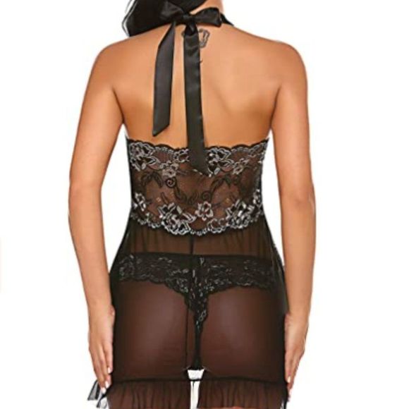 Women Halter Chemise Open Front Lingerie Sexy Nightwear - Picture 3 of 3